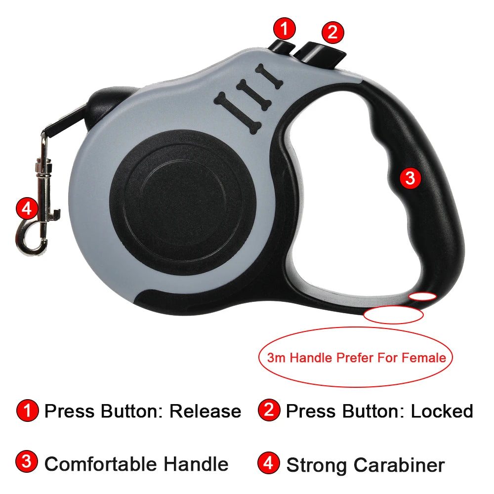 Laisse Rétractable 5m pour Chien - Nylon Solide, Frein Automatique, pour Petits et Grands Chiens