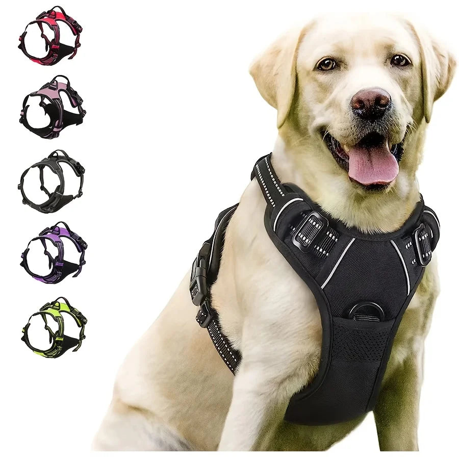Harnais Anti-Traction Premium - Clip Frontal Réfléchissant pour Grands et Petits Chiens